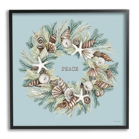 Stupell Industries Coastal Holiday Peace Wreath Framed Giclee Art by Cindy Jacobs