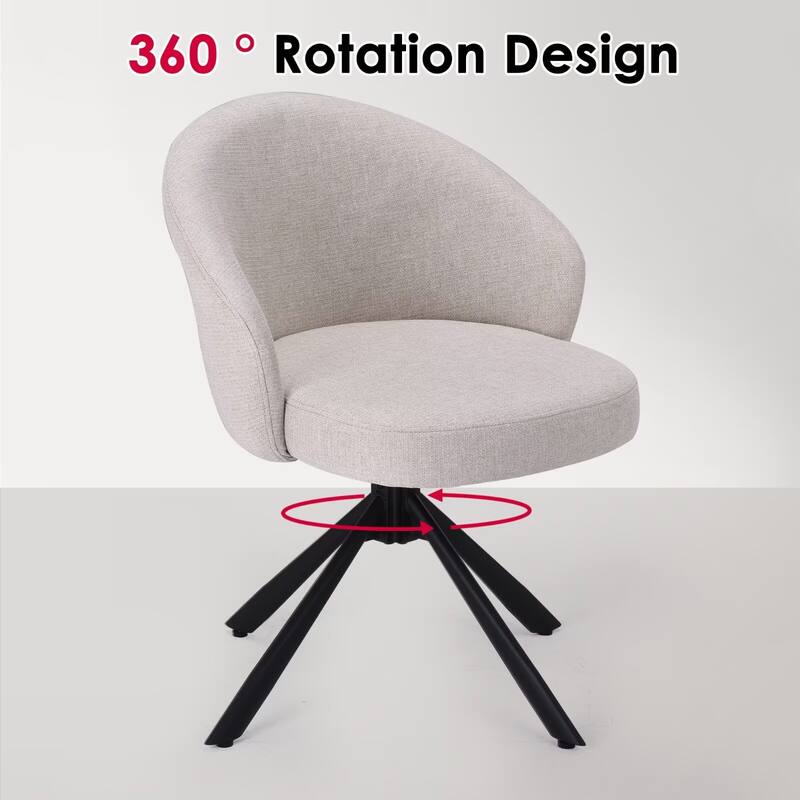 Linen Fabric 360 Swivel Upholstered Dining Chairs with Metal Legs (Set of 2)