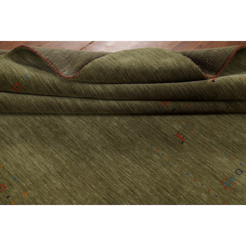 Tribal Green Gabbeh Oriental Area Rug Handmade Wool Carpet - 8'1"x 10'1"