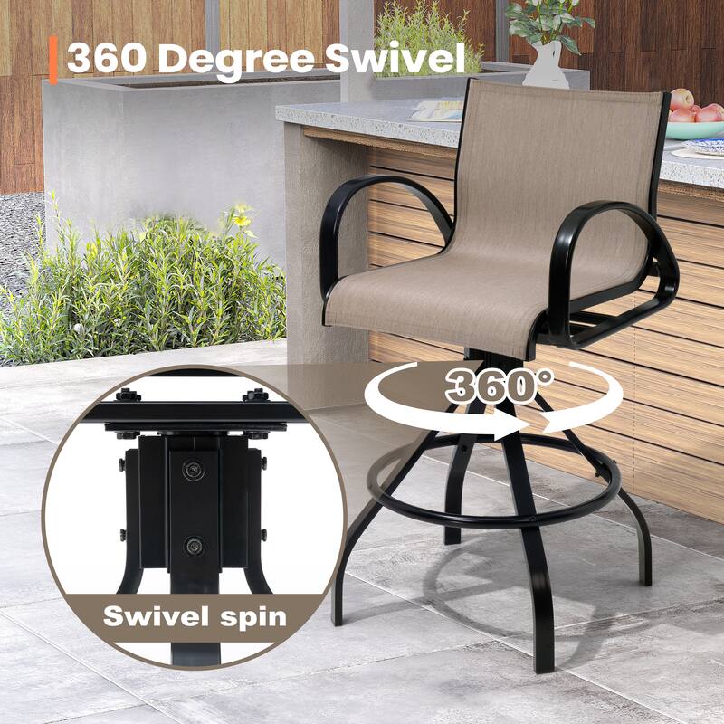 Pellebant 2/4-Piece Outdoor Indoor Patio Swivel Aluminum Bar Stools Sunbrella Textilene