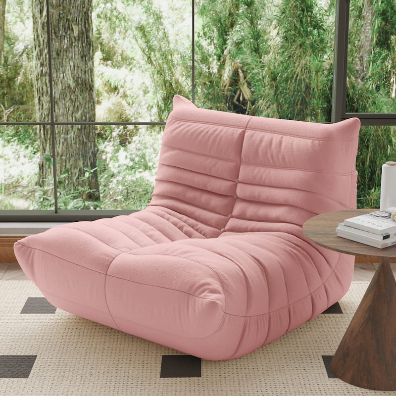 Fireside Chair Single Sofa Teddy Fabric Bean Bag Chair - Pink