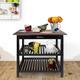 2-shelf Natural Solid Wood Top Kitchen Island