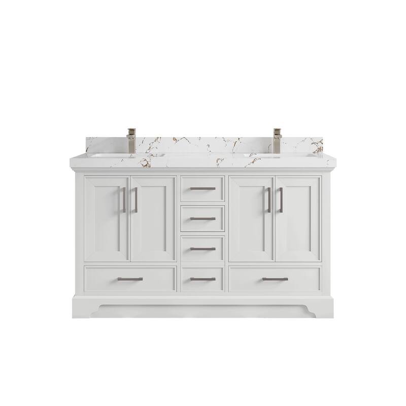 Willow Collections 60 in. W x 22 in. D Charlotte Double Sink Bathroom Vanity with Countertop - 2"Viola Brown - White