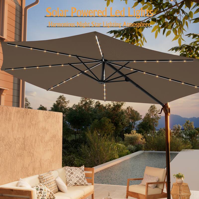 LIVOOSUN 10FT LED Round Cantilever Umbrella For Your Outdoor Space, Solution-Dyed Fabric, 360° Rotation System