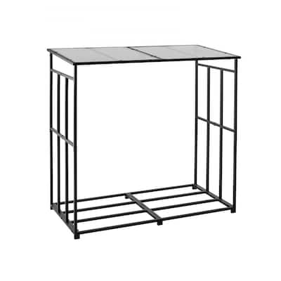 4 Feet Galvanized Steel Firewood Rack with Clear Panel and Adjustable Feet Weatherproof Outdoor Use - 56.30 × 2.76 × 56.30 in