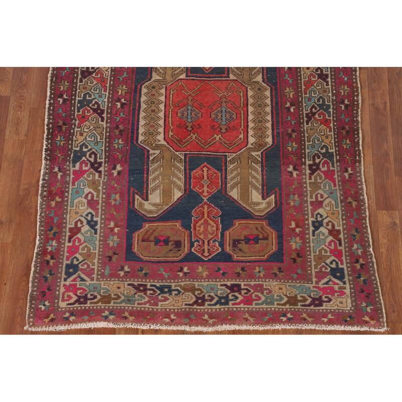 Navy Blue Meshkin Persian Vintage Runner Rug Handmade Wool Carpet - 4'3"x 11'8"