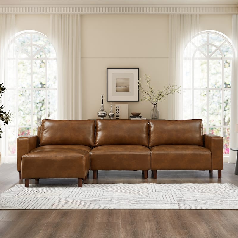 Roomfitters Modern Sectional Sofa, Comfortable L-Shaped Upholstered Couch with Solid Wooden Legs for Living Room