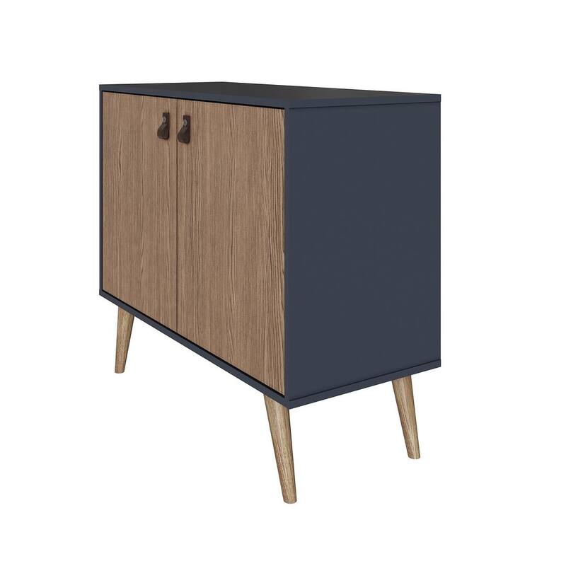 Manhattan Comfort Amber Accent Cabinet with Faux Leather Handles in Blue and Nature