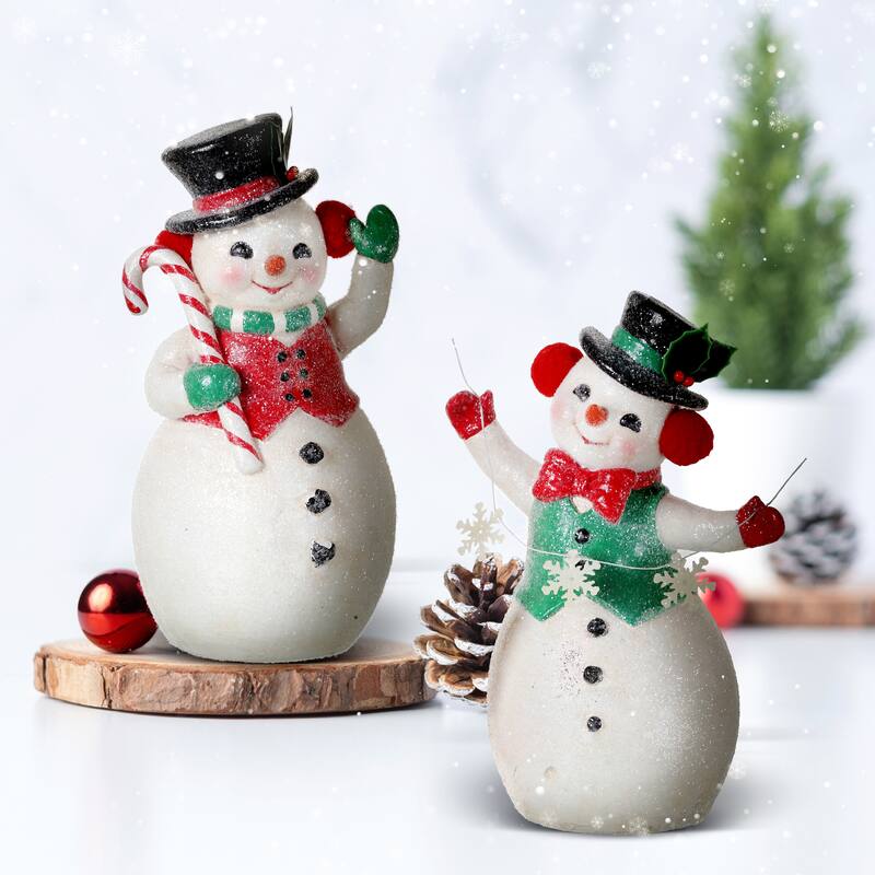 9" Paperpulp Retro Snowman With Candy cane Garland Set of 2