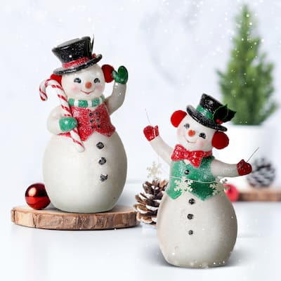 9" Paperpulp Retro Snowman With Candy cane Garland Set of 2