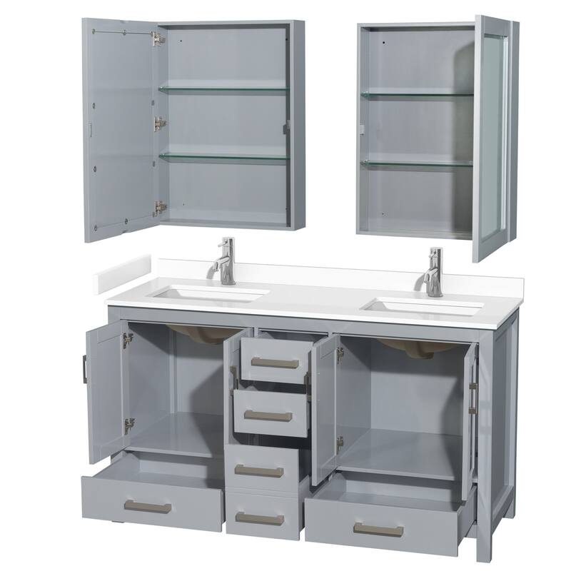 Wyndham Collection Sheffield 60" Double Bathroom Vanity, Carrara