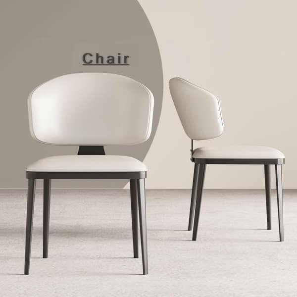slide 2 of 13, Modern Upholstered Leather Dining Chairs Ergonomic Kitchen Chairs with Metal Legs - 20.07"Wx18.89"Dx31.88"H Beige