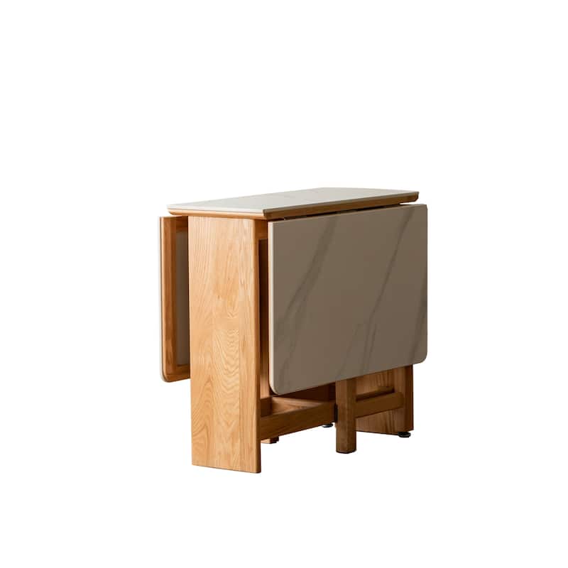 GDFStudio - Rutherford Modern 59.06" Solid Oak Wood Extending Dining Table with Rock Slab Top - 59.06"W