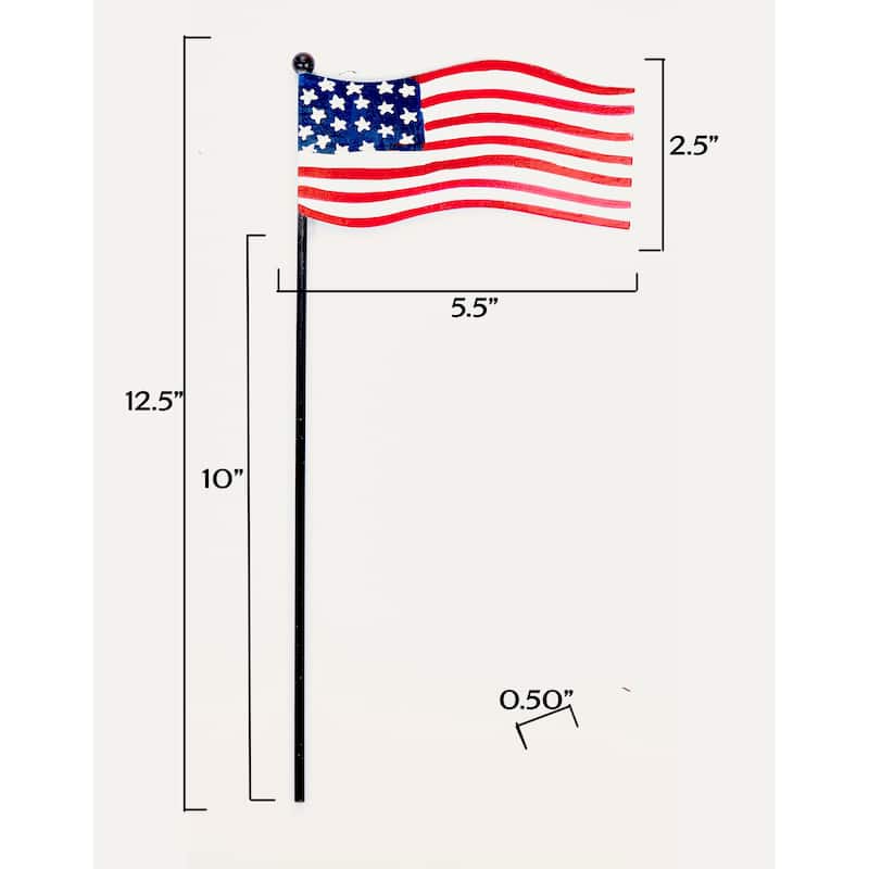 2.5" Iron Americana Flag on 10" Planter or Garden Floral Stake, Set of 5