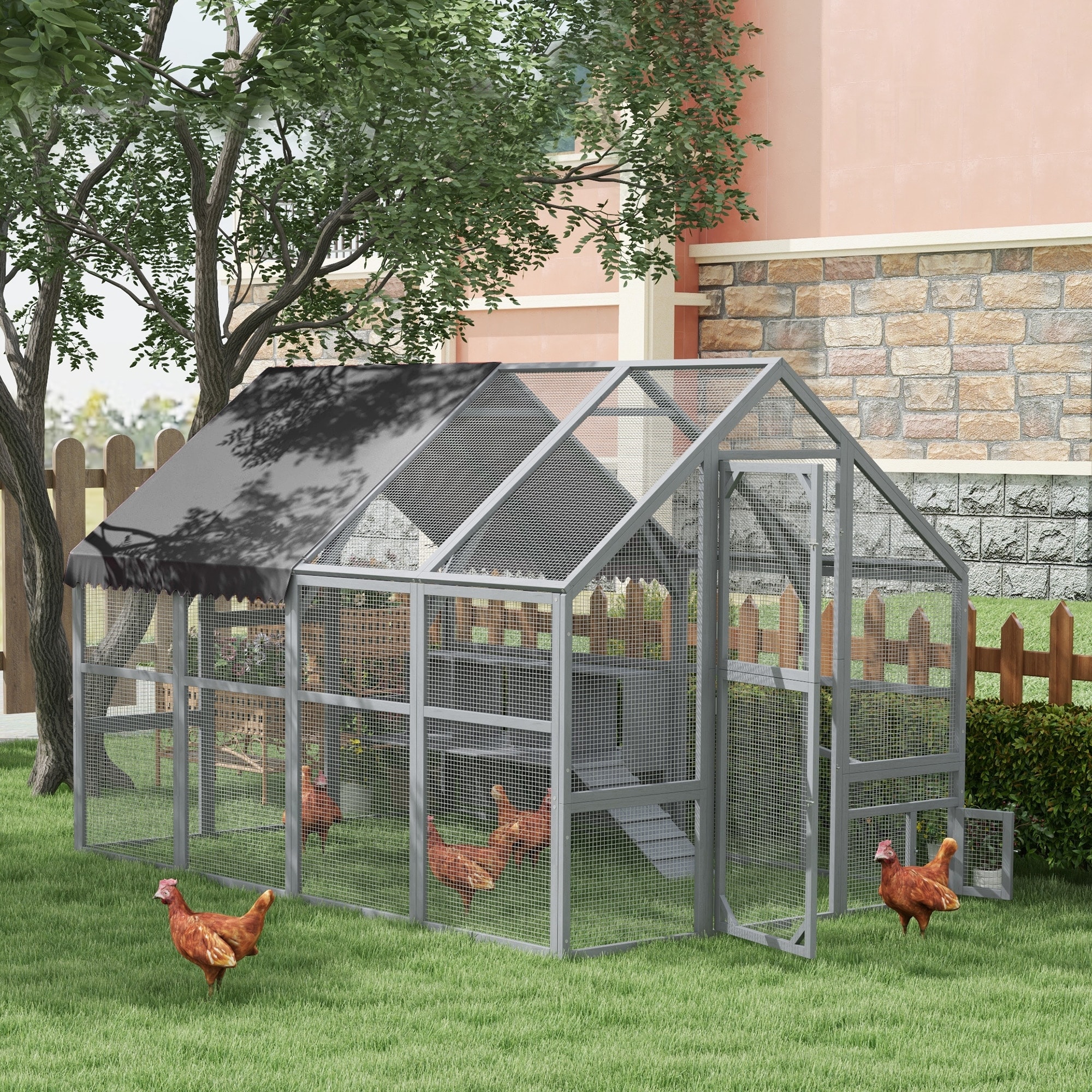 PawHut Chicken Run, 9.2' x 6.1' Large Chicken Coop with Nesting Box, Water-Resistant and Anti-UV Cover, Door