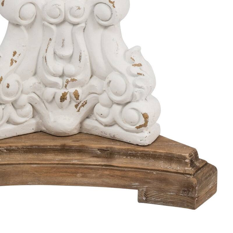 27 Inch Side End Table, Mango Wood, Round, Turned Pedestal, White, Brown - 27 H x 22.5 W x 22.5 L Inches
