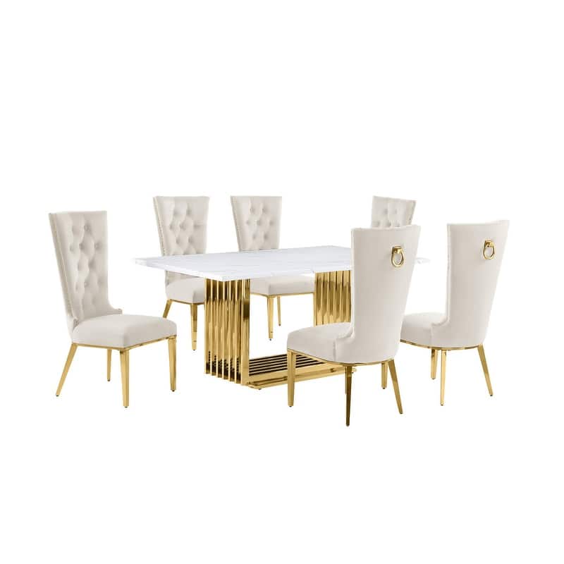 Best Quality Furniture D310/1-SC330-7 Dining Set with 68" White Marble Top