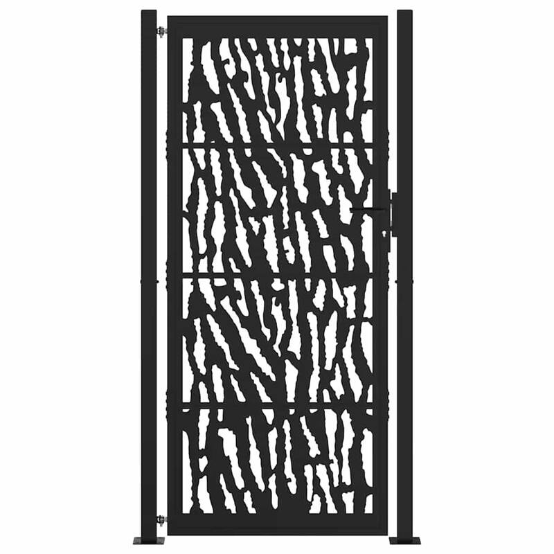 vidaXL Garden Gate Black Steel Leaf Design