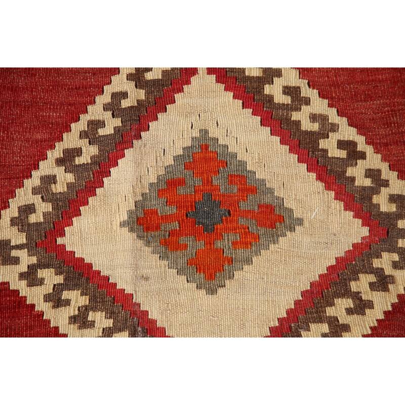Red Kilim Qashqai Persian Vintage Hand-Woven Wool Carpet - 5'11" x 9'4"