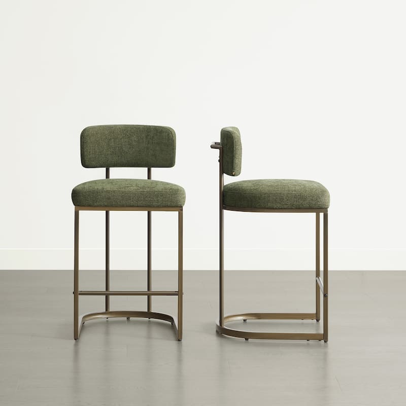 Arthur 26 inch Counter Height Bar Stool Set with Brass Frame - Set of 2 - Moss Green
