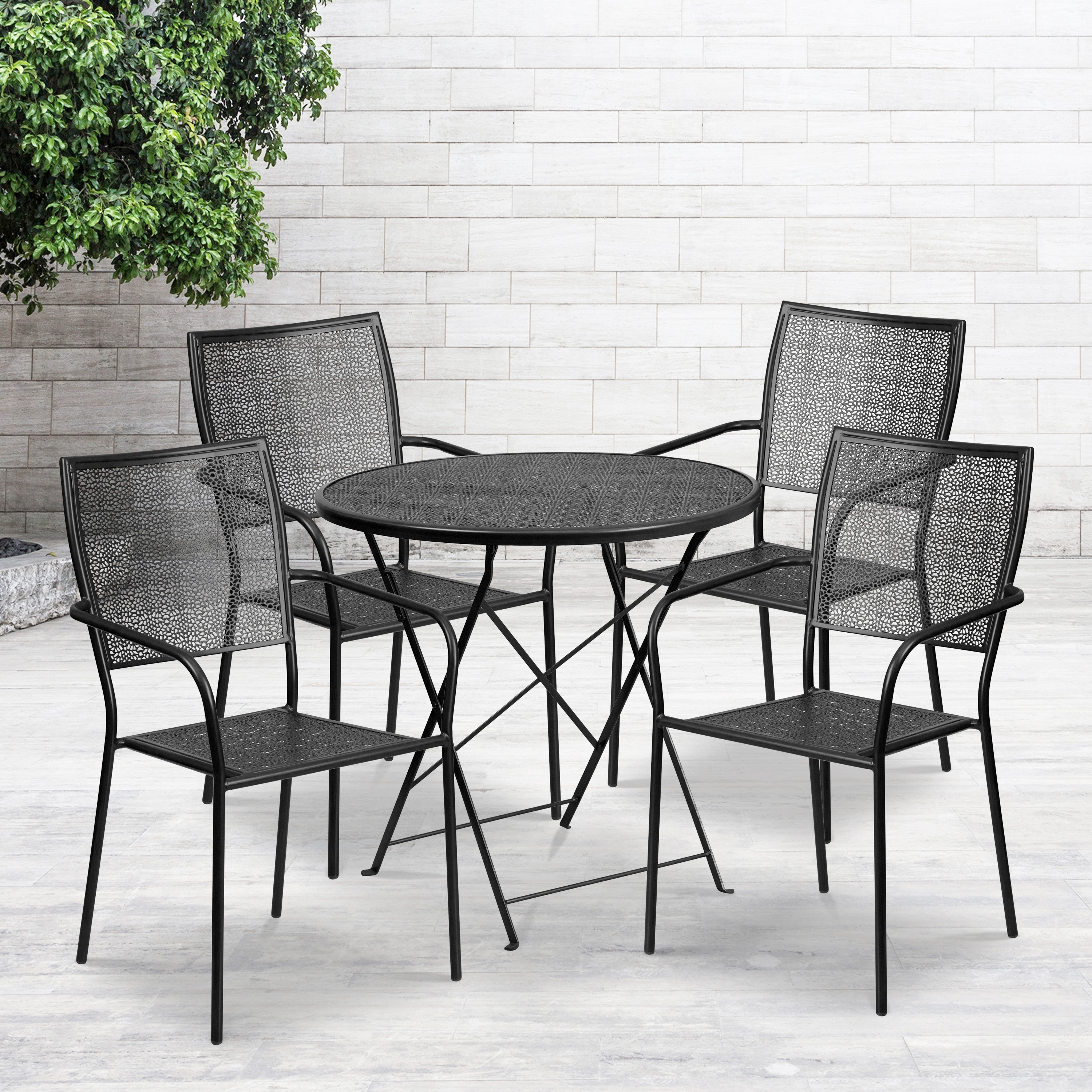 30'' Round Indoor-Outdoor Folding Patio Table Set with 4 Square Back Chairs