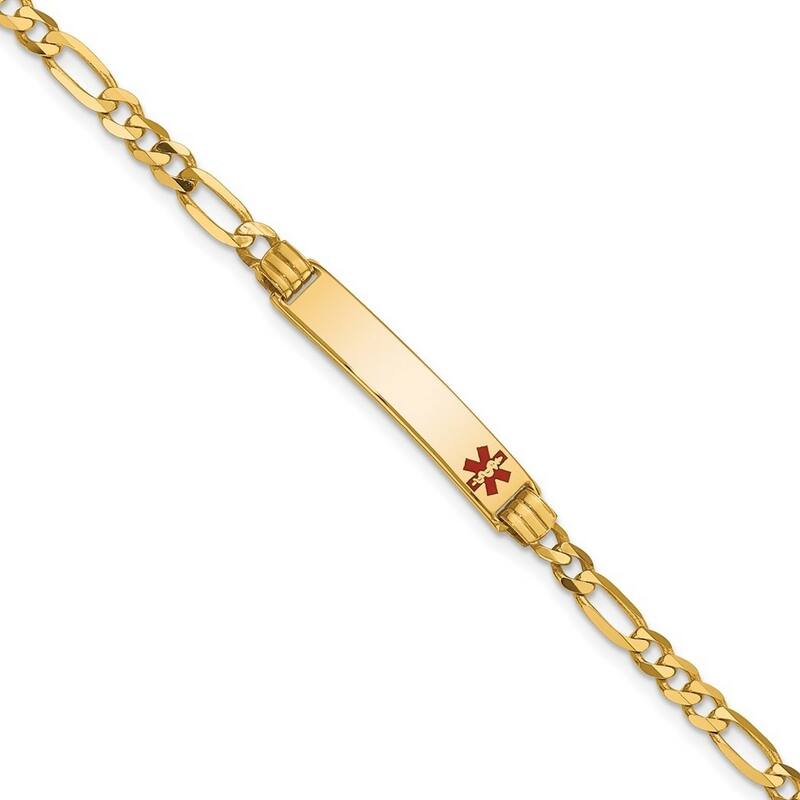 Curata 5.5mm 14k Engravable Medical Red Enamel Figaro ID Bracelet