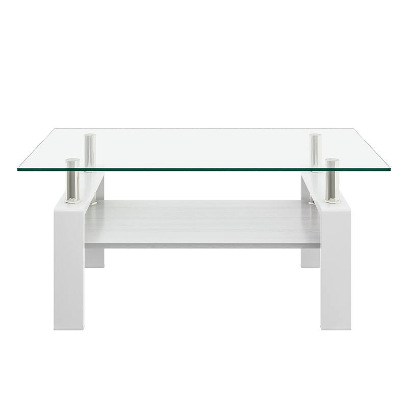 Rectangle Coffee Table, Tempered Glass Tabletop with MDF Layer, Modern Table for Living Room , Transparent Glass