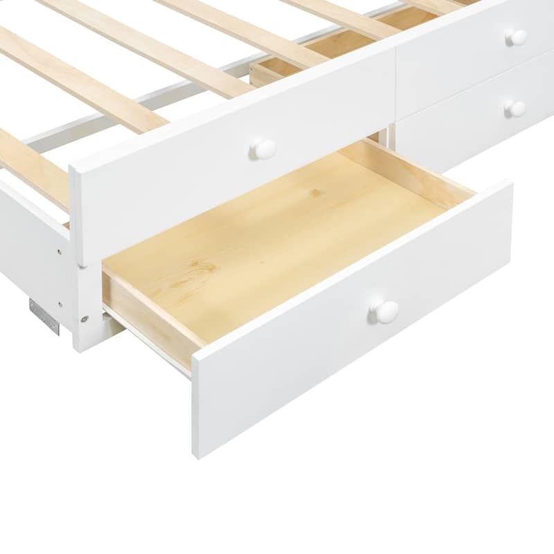 Wood Captains Bed Storage Daybed Full Size Platform Bed with Twin Size Trundle and Drawers, Built-in Smoothly Casters