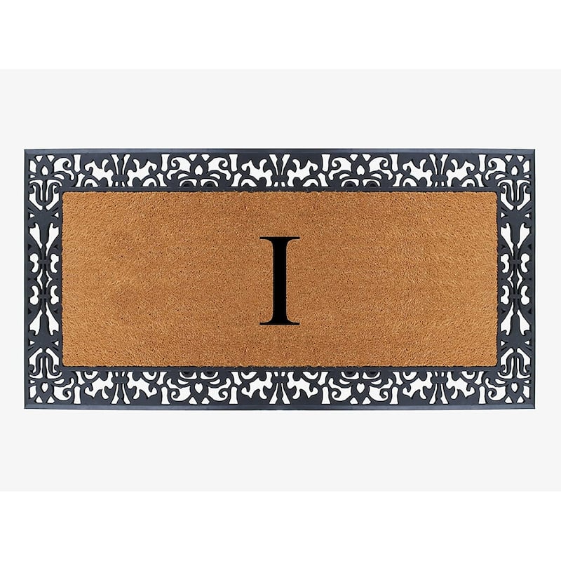 A1HC Rubber and Coir Paisley Border Heavy Duty Non-Slip Durable Double Door Monogrammed Doormat 30"X60", Black - I  