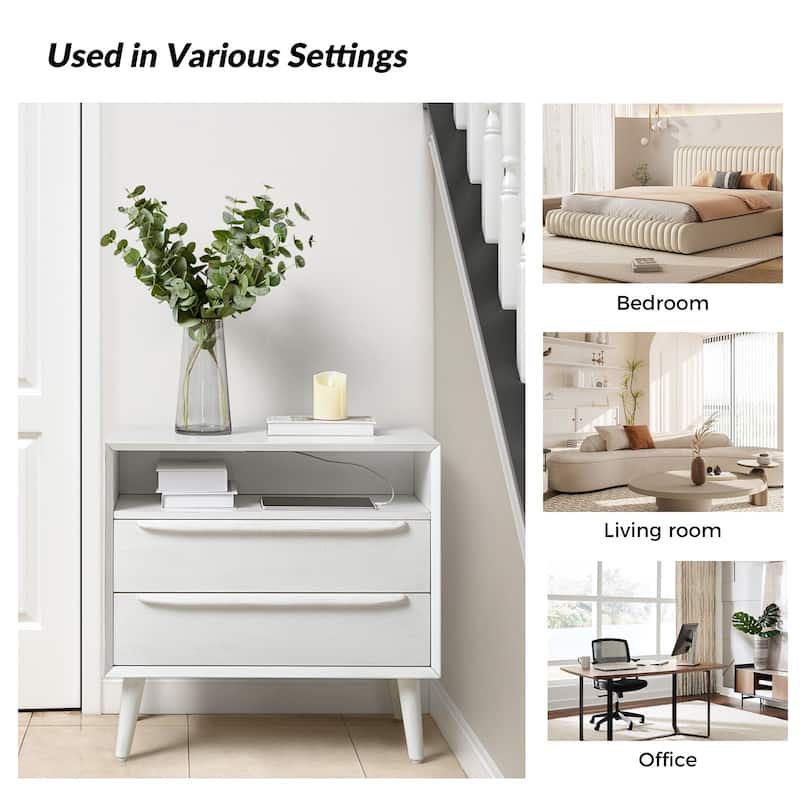 Kay Mid-century Modern 2 - Drawer Nightstand with Built-In Outlets and USB by HULALA HOME