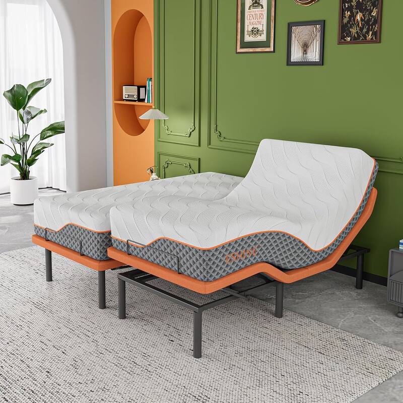 ESHINE Adjustable Bed Frame - 12 inch Hybrid Memory Foam Mattress 5000 Series - Split King