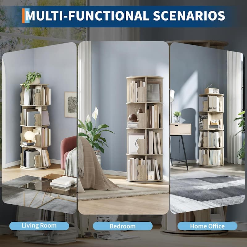 4 Tier Rotating Bookshelf Tower, Spinning Corner Bookshelf for Small Spaces, Revolving 360° Bookcase Storage Rack Tower
