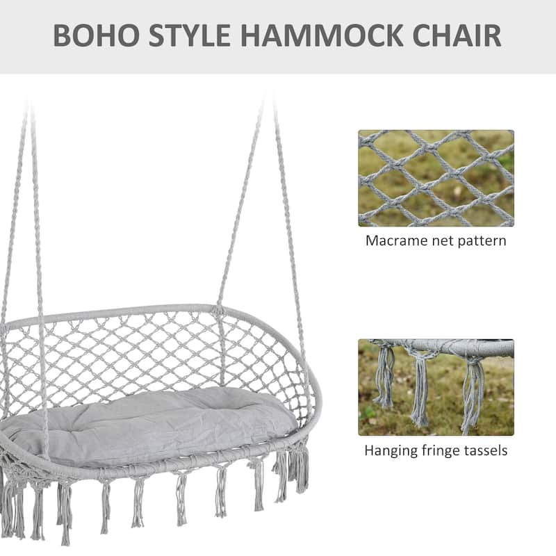 Steel Frame 2-Person Macrame Hammock Chair with Includes Cushion and 704lb Capacity