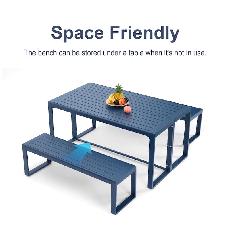 Aoodor 3-Piece Outdoor Patio Dining Set, Aluminum Furniture Set with 1 Rectangular Picnic Table and 2 Benches - N/A