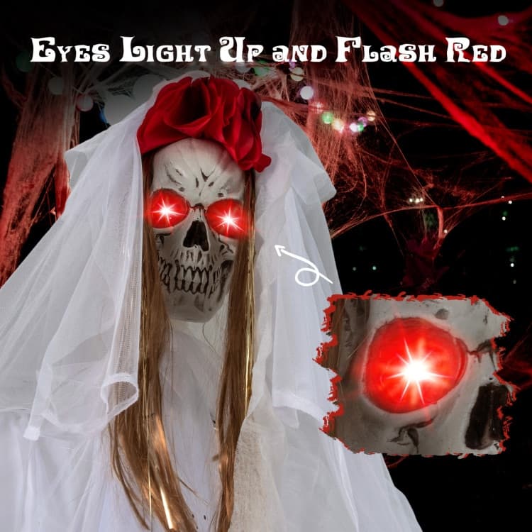 White Metal Fabric Animatronic Halloween Bride with Sound and Motion