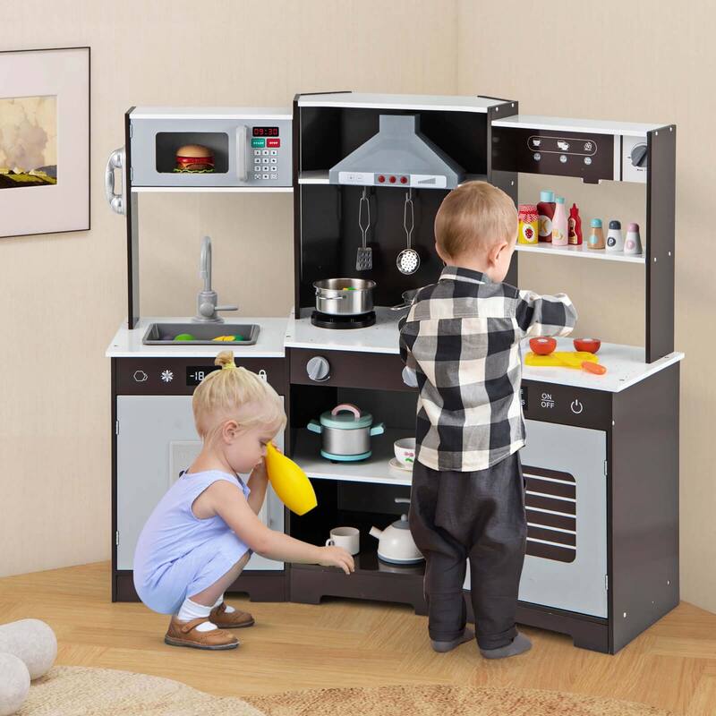 Costway Pretend Play Kitchen for Kids Toddler Aged 3+ Wooden Toy Set - See Details
