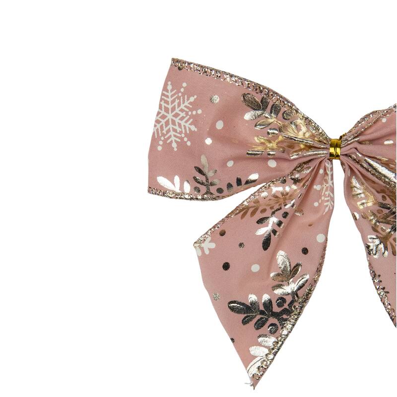 Shiny Snowflakes Christmas Bow Decorations - 5.5" - Pink and Gold - Pack of 6