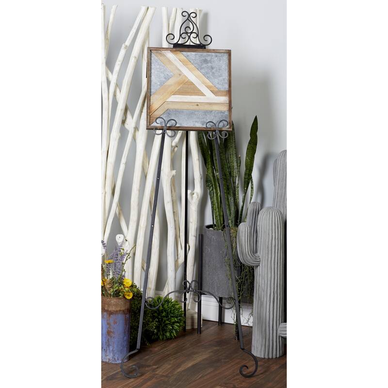 Metal Scroll Large Adjustable 3 Tier Display Easel with Chain Support - Black - Roche River Decor