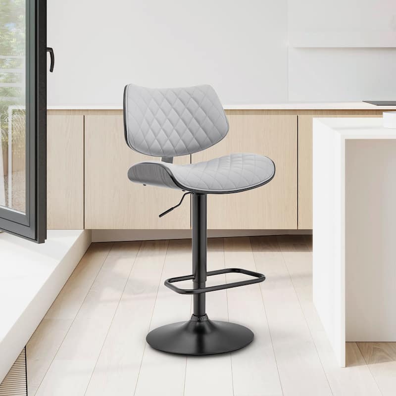 Leland Adjustable Faux Leather and Metal Bar Stool