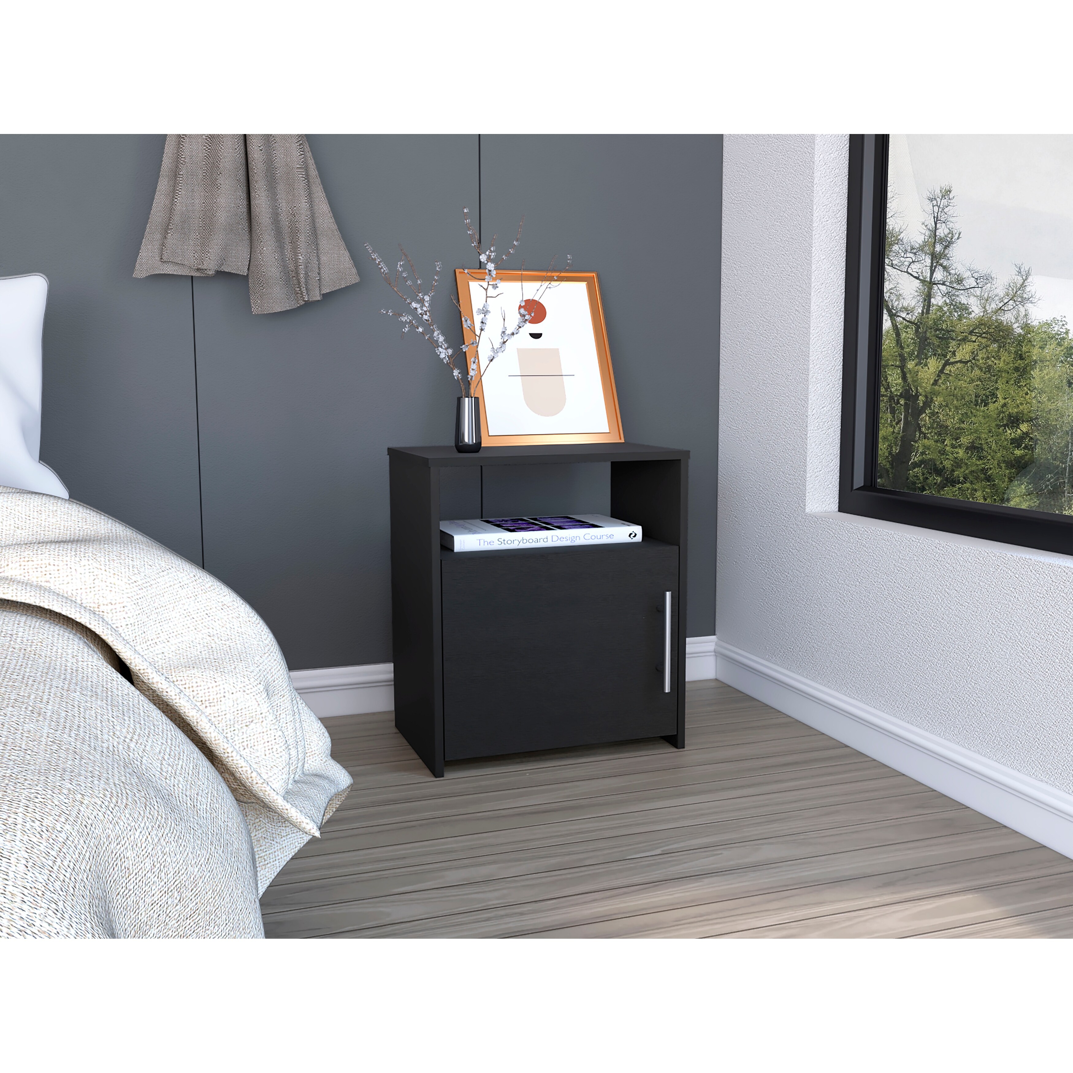 Simple black outlet bedside table