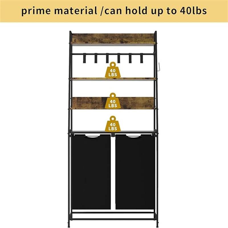 4 Tiers Laundry Hamper with Shelf and Hooks - 29.5 x 11.8 x 61.8 