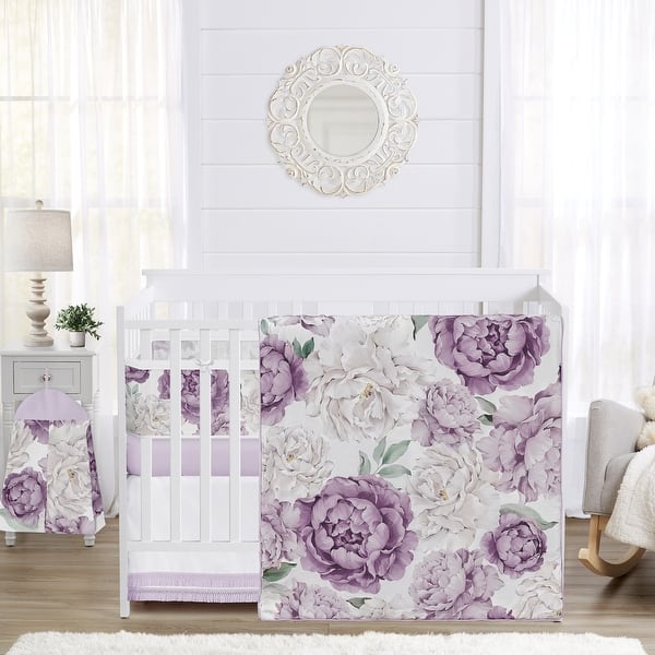 slide 2 of 6, Sweet Jojo Designs Lavender Purple Boho Shabby Chic Floral Girl 6p Crib Bedding + BreathableBaby Breathable Mesh Liner Bohemian