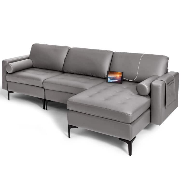 Modular L-shaped 3-Seat Sectional Sofa with Reversible Chaise and 2 USB Ports - 97" x 51" x 31.5" (L x W x H)