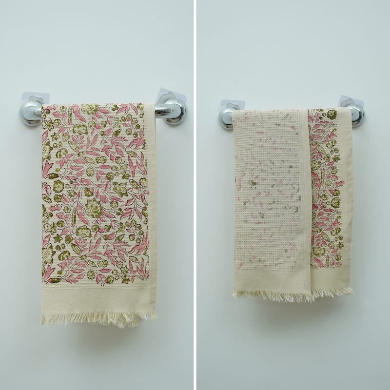 Fabdivine Handmade Floral Block Print Kitchen or Bath Room Hand Towels Home or Office Accent