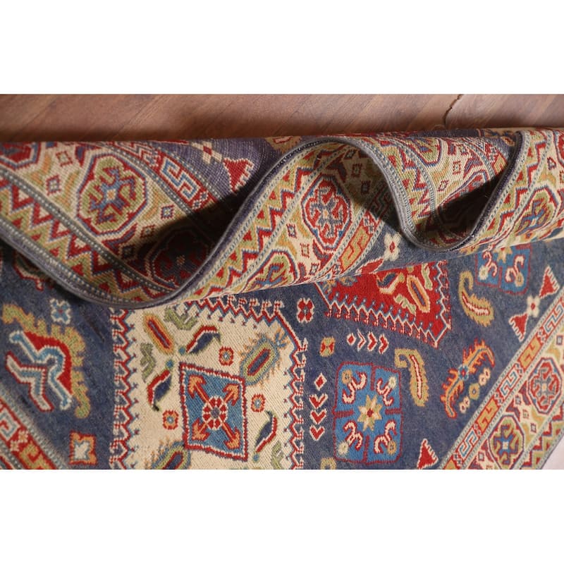 Navy Blue Kazak Area Rug Hand-Knotted Wool Carpet - 4'2" x 6'3"