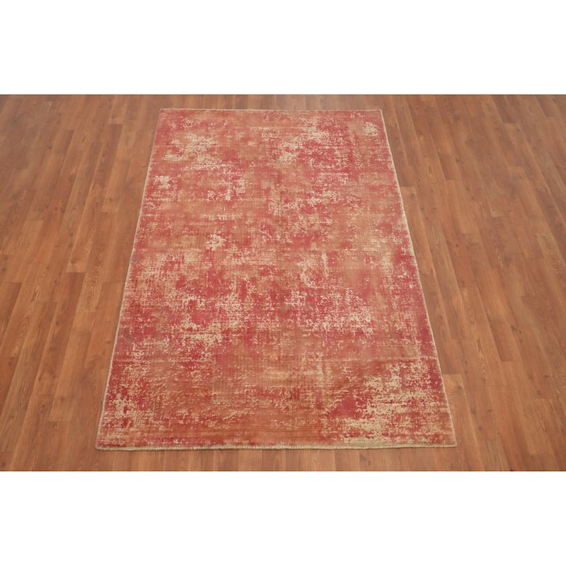 Hand Knotted Oriental Viscose Silk Carpet Modern Abstract Oranges & Rust Abstract Area Rug - 6' 2'' X 4' 1''