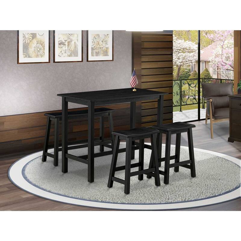 Rectangular Dining Table Set - Table, Stools & Bench - 24x47 Inch - Black Finish