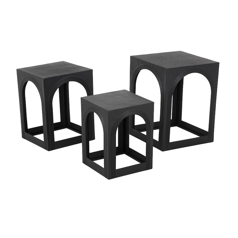 Metal Nested Accent Table with Arched Cutouts - Set of 3 Black - Roche River Decor - 16"W x 16"L x 21"H