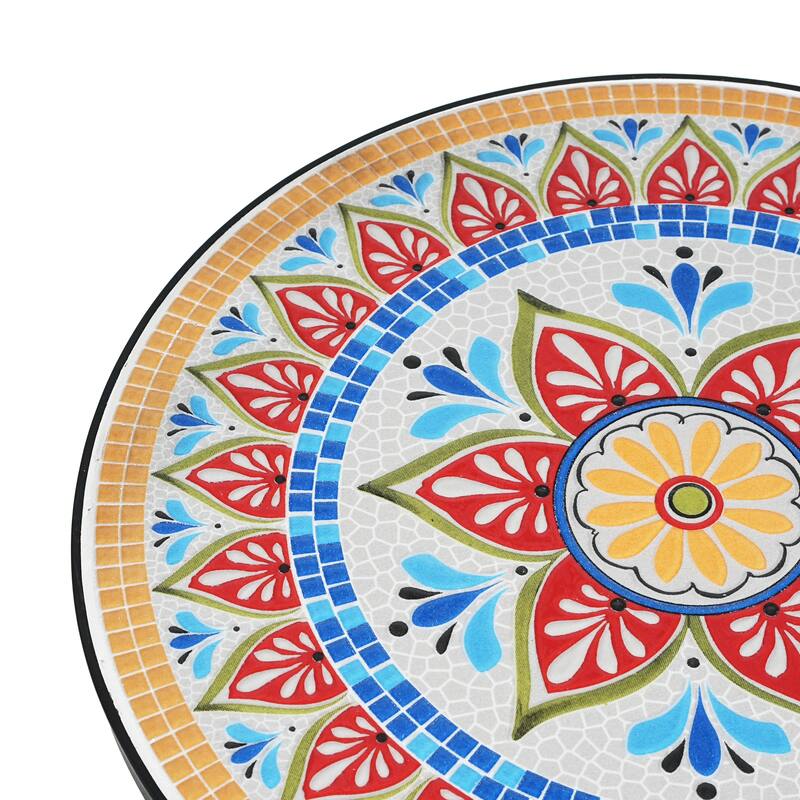 Han Outdoor Round Ceramic Tile Side Table with Iron Frame by Christopher Knight Home