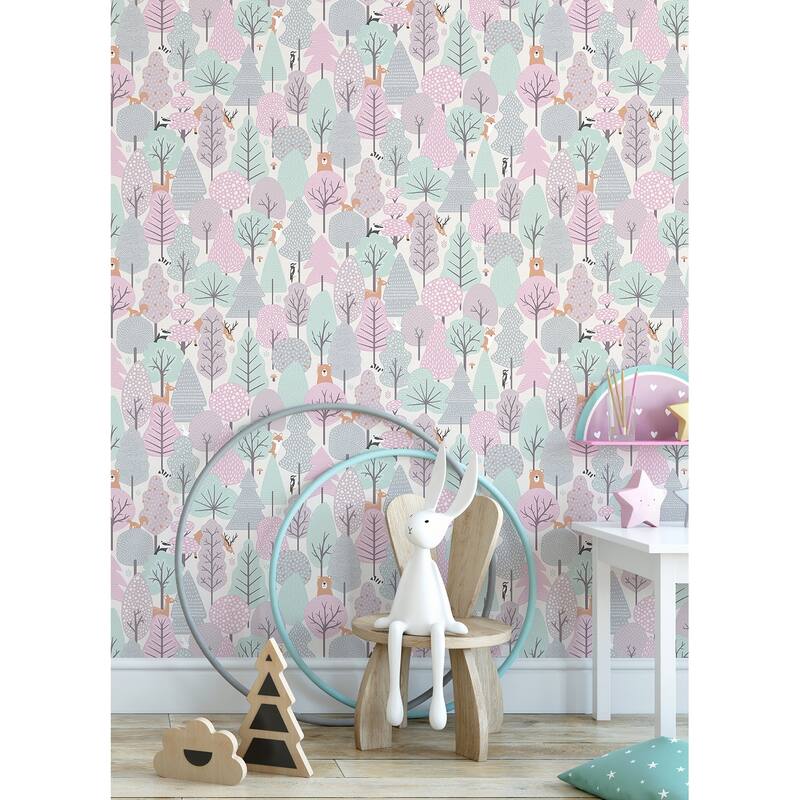 Chesapeake Quillen Pink Forest Wallpaper - 20.9 x 396 x 0.025